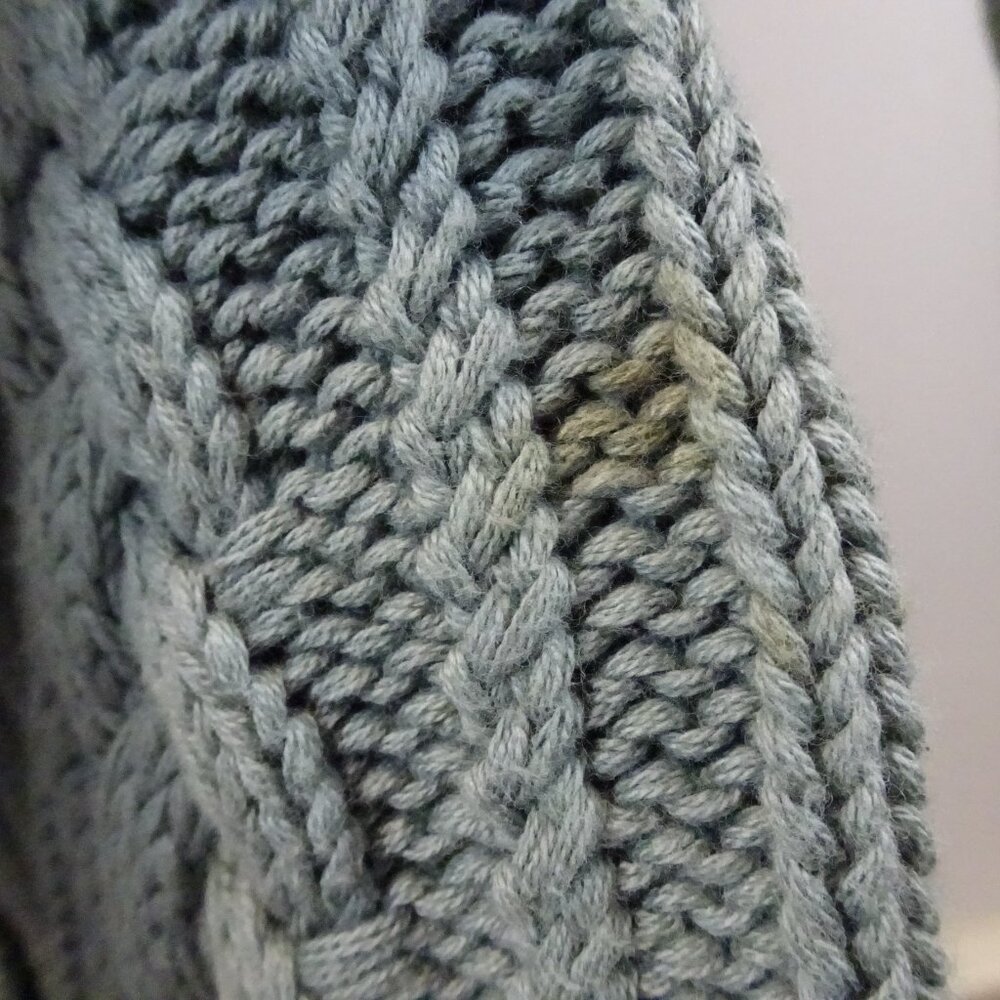 Eddie Bauer Cotton Cable Knit Belted Cardigan Sweater XS Petite Gray Green Vtg - Picture 4 of 6